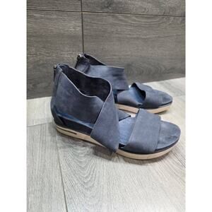 Eileen Fisher Women's Metallic Sport Platform Sandals Shoes Navy 8 1/2 S000114